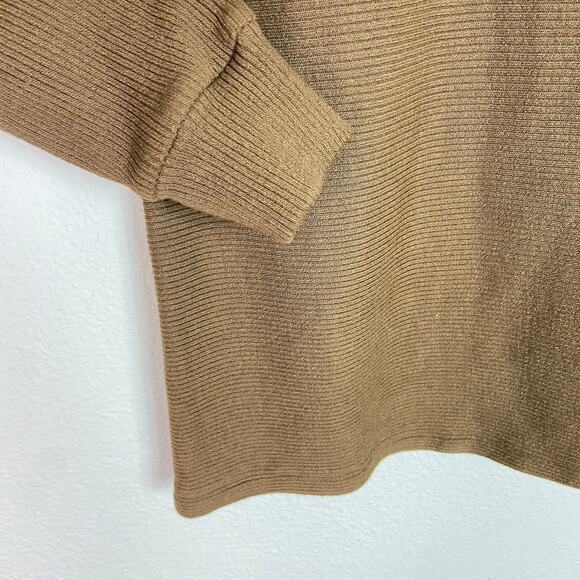 Monrow Mock Turtleneck Tunic Sweater Size S Brown Ribbed Knit Cotton Modal - Picture 3 of 9